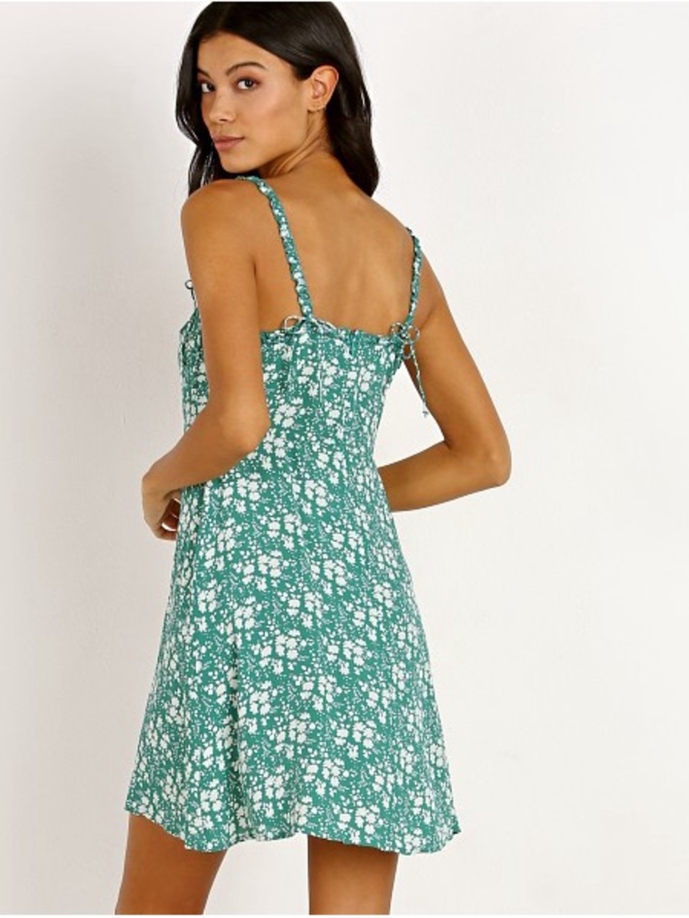 For Love & Lemons Zamira Button Front Dress Kelly Green Floral Mini Slip Dress S